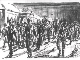 Sebastian Leicht (1908 - 2002): Deportation (Abtransport aus den Banater Dörfern), Kohlezeichnung Foto: Archiv der Banater Post